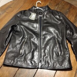 NWT Stylish All Saints Black  Leather Jacket XXL